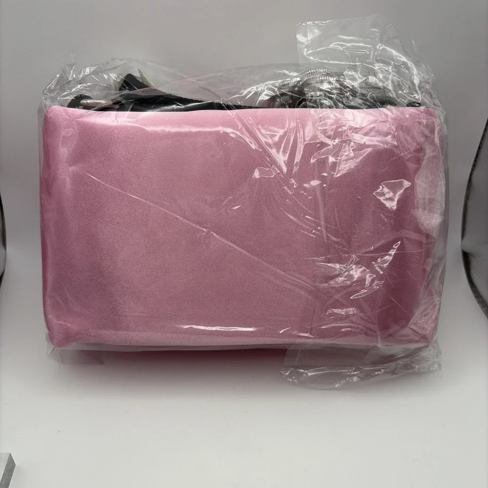 TRULY Signature Crystal Pouch Bubblegum Pink Satin Crossbody Shoulder Purse